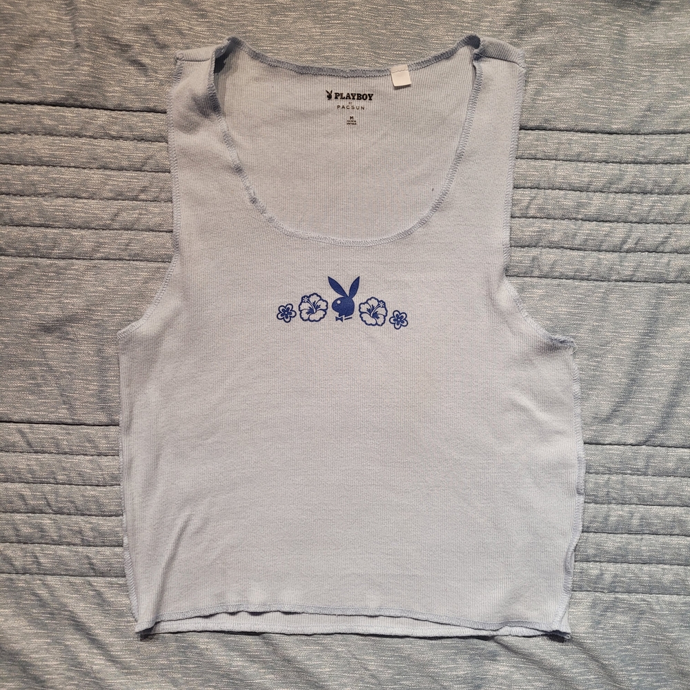 3/$15 PLAYBOY Women's Sky Blue Muscle Tee